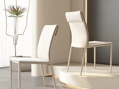 Modern White Leather Dining Chairs With Metal Legs In Minimalist Interior Setting 3d model