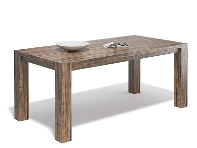 Natural Wooden Dining Table with White Plate and Magazines on Top 3d model