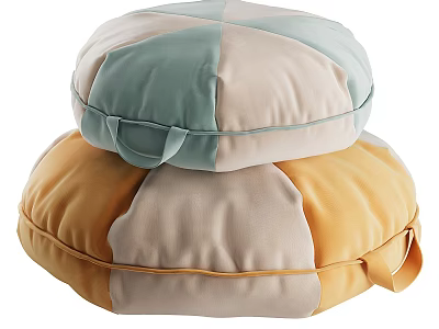 Stacked Round Patchwork Cushions With Light Blue Beige And Orange Tones 3d model