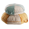 Stacked Round Patchwork Cushions With Light Blue Beige And Orange Tones 3d model
