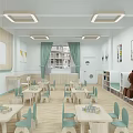 Bright Modern Kindergarten Classroom With Tables Chairs Piano And Windows