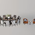 Round Dining Table Set With Modern Chairs And Orange Accent Chairs Side Table 3d model