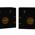 Black Bedside Tables With Gold Hardware And Traditional Circular Design Features 3d model