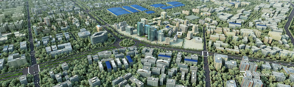 Birds Eye View Urban Planning With Residential Commercial Buildings Green Areas And Roads 3d model 