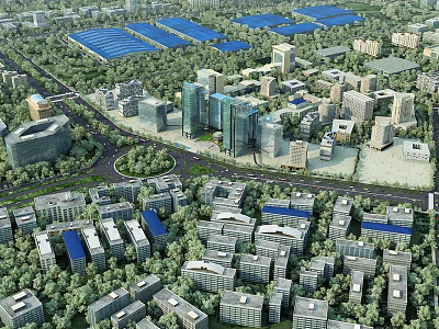 Birds Eye View Urban Planning With Residential Commercial Buildings Green Areas And Roads 3d model