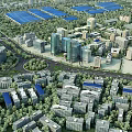 Birds Eye View Urban Planning With Residential Commercial Buildings Green Areas And Roads