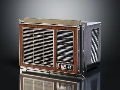 Vintage Electronic Appliance With Wooden Panel Metal Frame Front Grilles And Control Knobs 3d model