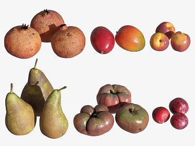 Fresh Assorted Fruits Display Featuring Pomegranates Mangoes Pears Tomatoes Apples And Plums 3d model