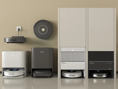 Smart Robotic Vacuum Machines With Various Models And Storage Cabinets 3d model