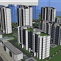 Modern Urban High Rise Building Complex With Green Spaces And Pathways