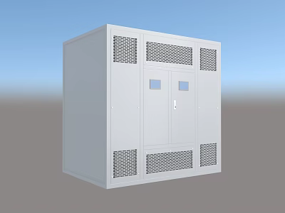 Industrial Equipment Cabinet With White Exterior Double Doors Control Panels And Ventilation Grilles 3d model
