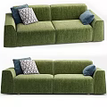 Green Sofa With Blue And Patterned Pillows In Modern Living Room Interior 3d model