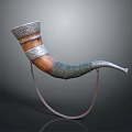 Wooden Horn Shaped Daily Life Accessory With Silver Metal Decorative Bands And Hanging Rope