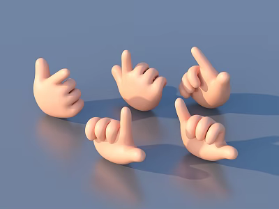 Realistic 3D Hand Gesture Models With Various Poses On Blue Surface 3d model