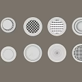 White Circular Vent Grilles With Different Patterns On Beige Background 3d model