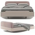 Modern Double Bed With Pink Headboard Wooden Frame And Gray Bedding 3d model