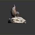 Artistic Sea Lion Sculpture Sitting On Natural Stone Base Decoration