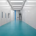 Spacious Factory Interior With Blue Columns Ceiling And Yellow Floor Lines Industrial Machines