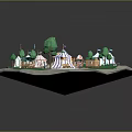 Cartoon Circus Scene With Circular Layout Colorful Tents Central Big Top And Green Trees