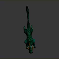 Detailed Fantasy Green Creature With Orange Horns And Scaly Body Standing In Dynamic Pose