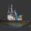 Tugboat Model With Green Deck White Superstructure And Blue Crane 3d model