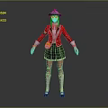 3D Game Character Wearing Red Coat Black Pleated Skirt With Hat Badge And White Socks