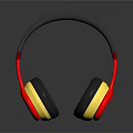 Stylish Over Ear Headphones Featuring Black Headband Red And Yellow Reflective Earcups