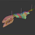 Sharp Toothed Fish Skeleton Display With Black Support Rods On Dark Background