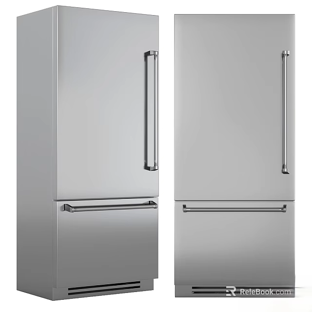 Modern Stainless Steel Refrigerator Freezer Featuring Sleek Handle And Double Compartment Design 3d model 