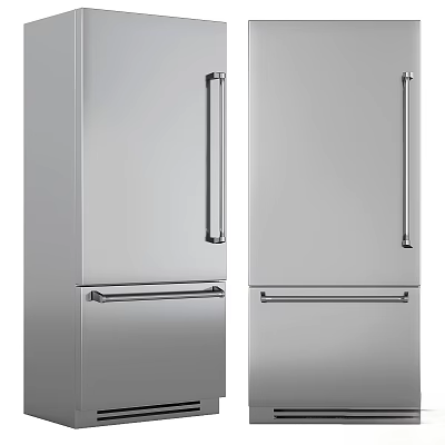 Modern Stainless Steel Refrigerator Freezer Featuring Sleek Handle And Double Compartment Design 3d model