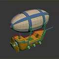Space Exploration Airship With Blue Straps Orange Propellers And Metal Parts