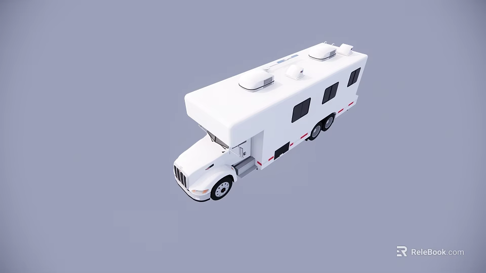 White Motorhome With Multiple Windows And Roof Appliances For Mobile Living 3d model 