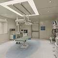 Modern Operating Room Interior With Surgical Table Lights And Medical Equipment
