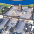 Traditional Chinese Ancient Architecture Complex With Central Pagoda And Symmetrical Courtyard Design