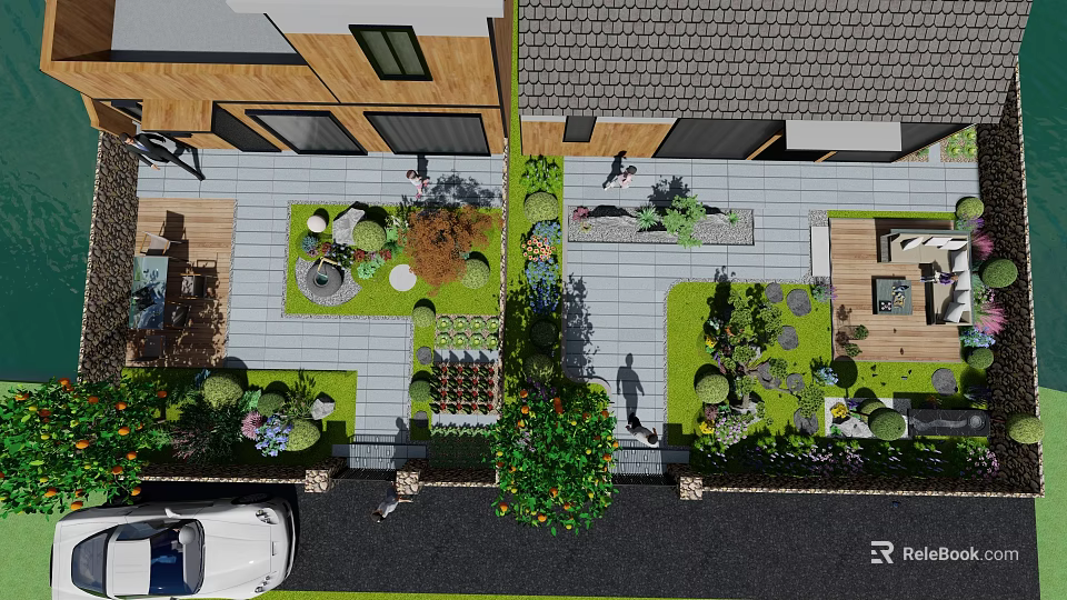 Garden Landscape Design With Greenery Areas Stone Pathways And Colorful Flowers 3d model 