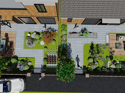 Garden Landscape Design With Greenery Areas Stone Pathways And Colorful Flowers 3d model