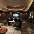 Luxurious Private Box Interior With Round Dining Table Brown Chairs Chandelier Sofa And Red Curtains