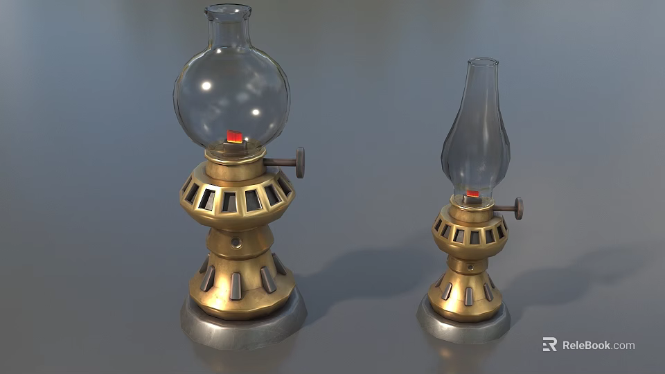Vintage Decorative Lamps with Brass Bases Glass Shades and Metal Details 3d model 