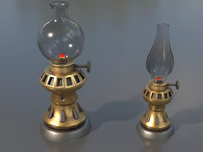 Vintage Decorative Lamps with Brass Bases Glass Shades and Metal Details 3d model