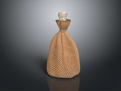 Woven Brown Decorative Bottle With White Cap And Textured Design For Home Living 3d model