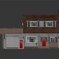 Cartoon House Scene With Red Roof White Walls Wooden Deck Staircase Bench And American Flag