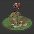 Red Mailbox Number 201 On Wooden Post With Cardboard Boxes Stone Slabs And Grass