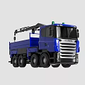 Blue Electric Toy Truck with Crane Arm Green Warning Lights and Multiple Wheels