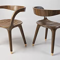 Elegant Modern Wooden Armchairs With Curved Armrests And Golden Leg Caps