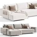 Modern Sectional Sofas In Neutral Tones With Pillows And Soft Throw Blankets 3d model