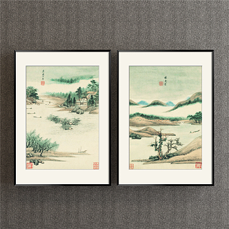 New Chinese Landscape Painting Green Entrance Landscape 3d model