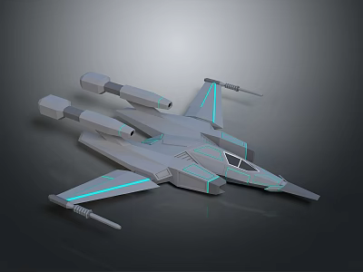 Gray Sci Fi Spaceship Featuring Blue Glowing Lines And Futuristic Wing Structure 3d model