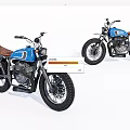 Vintage Blue Motorcycles With Brown Leather Seats And Classic Retro Design