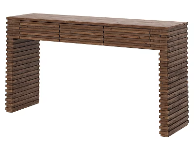 Modern Stacked Wooden Console Table With Natural Brown Finish And Drawers 3d model