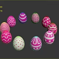 Cute Easter Bunny With Pink Patterned Eggs On Reflective Black Surface 3d model